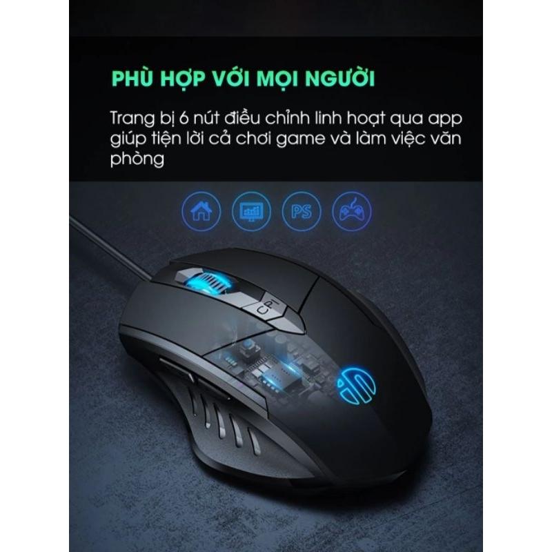 Chuột máy tính gaming TEKKIN INPHIC W1 PRO 7200 DPI bản có dây tắt âm silent RGB - hàng nhập khẩu