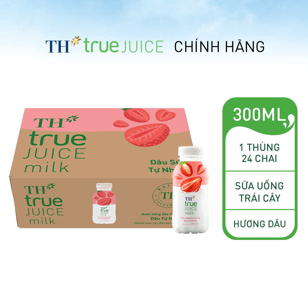 Thùng 24 chai nước uống sữa trái cây dâu tự nhiên TH True Juice Milk 300ml
