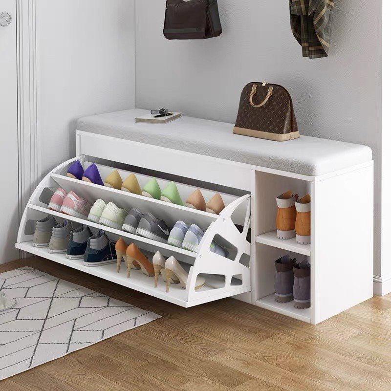 Tủ Giày Gỗ MDF Chống Ẩm Cánh Lật Siêu Gọn 3 Ngăn Có Hộc Và Đệm Da Ngồi Sang Trọng VANDO