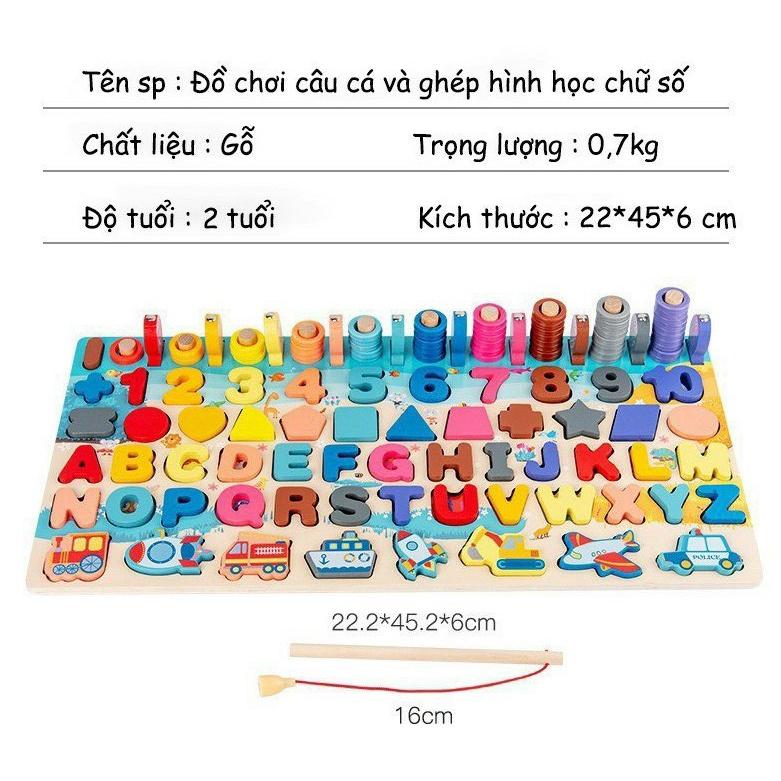 Bộ Đồ Chơi Câu Cá Gỗ 6 in 1 Cho Bé (Bảng lớn 6 dòng)