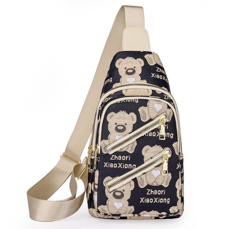 Women's chest bag 2021 New Fashion Bear Bear straddles chest bag ins texture Cartoon Shopping shoulder bag