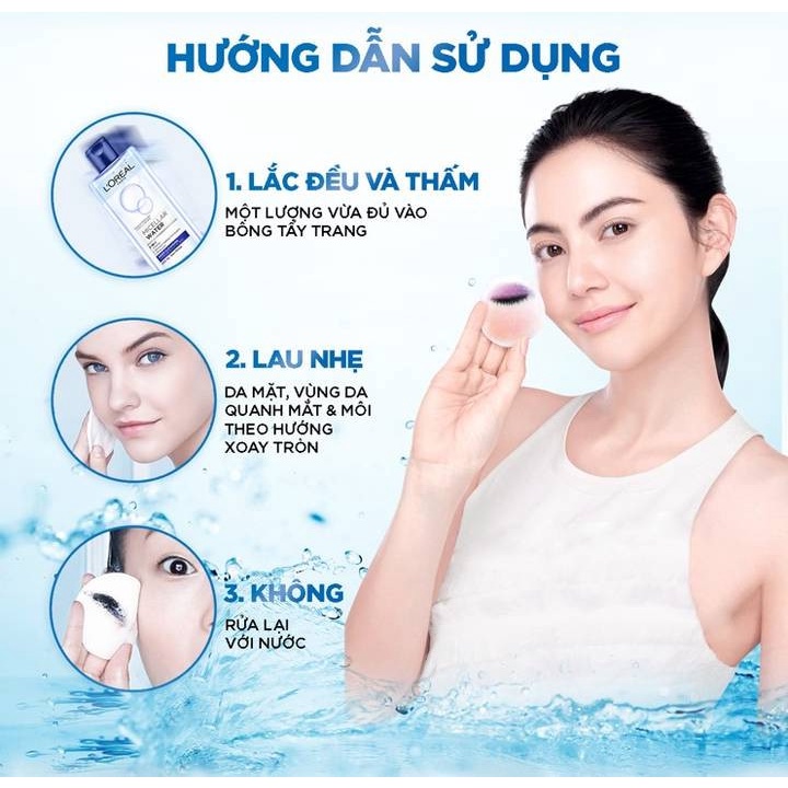 [L'OREAL PARIS] Nước Tẩy Trang Cho Trang Điểm Đậm Giúp Sạch Sâu Tối Ưu Micellar Water 3-in-1 Deep Cleansing 400/95ml