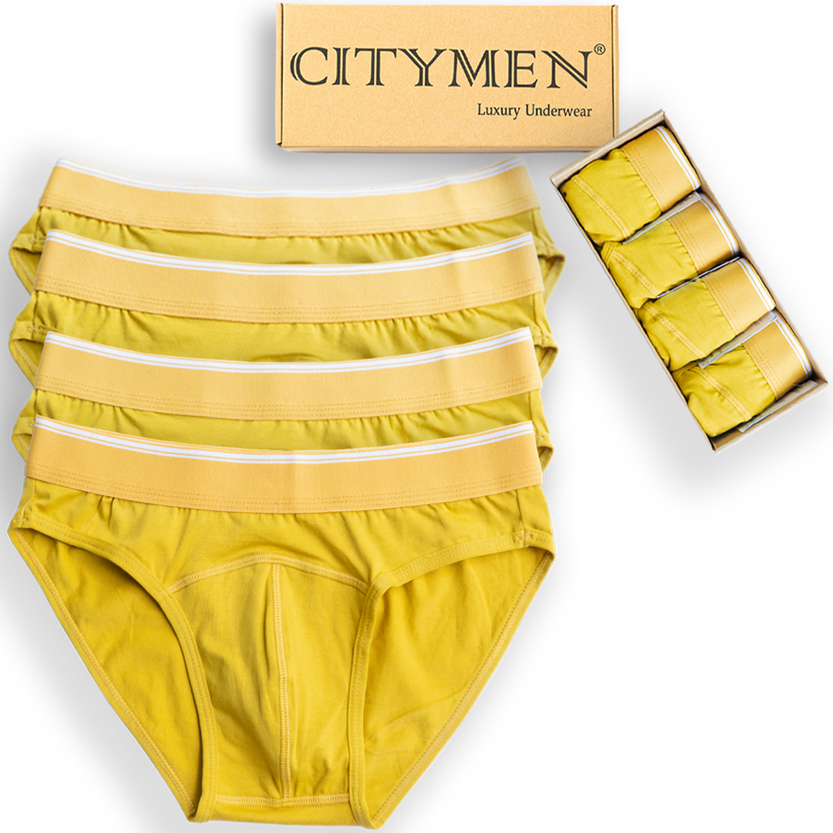 Hộp 4 Quần lót nam CITYMEN bản đặc biệt vải cotton co dãn 4 chiều cao cấp lưng trơn màu vàng