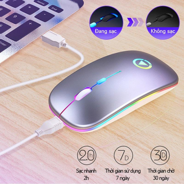 Chuột Sạc Không Dây Wireless 2.4Ghz MX Chống Ồn Có Led Đổi Màu-Hàng Chính Hãng