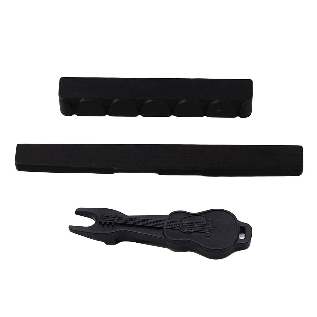 6 String Classical Guitar Bone 80mm Bridge Saddle and 52mm Nut + Pins Puller Made of Ebony (For Classical )