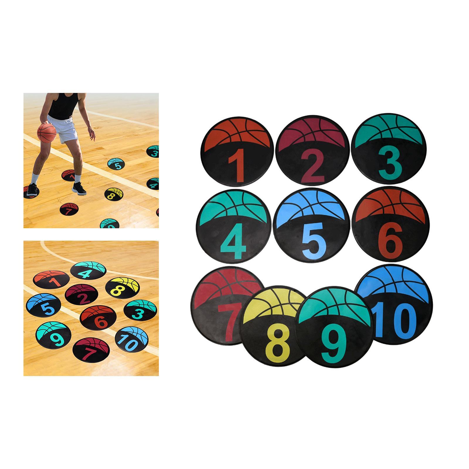 10Pcs Basketball Spot Markers Flat Disc Markers Gym Floor Anti Slip Footstep Mat Skill Training Mat Trainer Aid for Classroom Drills Soccer Sports