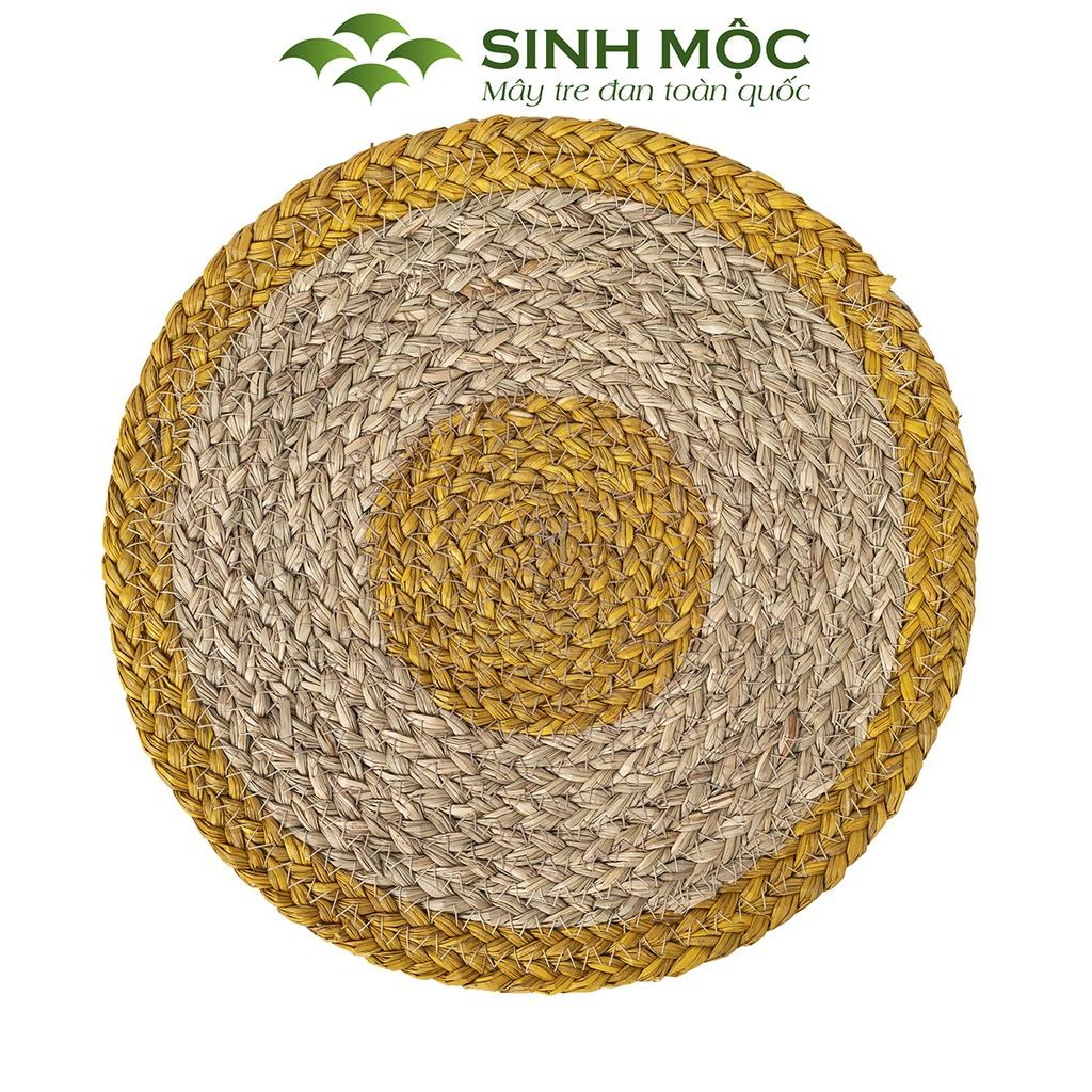 Tấm lót cói tự nhiên pha vàng, lót bàn ăn, lót ly, lót cốc, Decor chụp ảnh, tấm lót Sinh Mộc - M2002