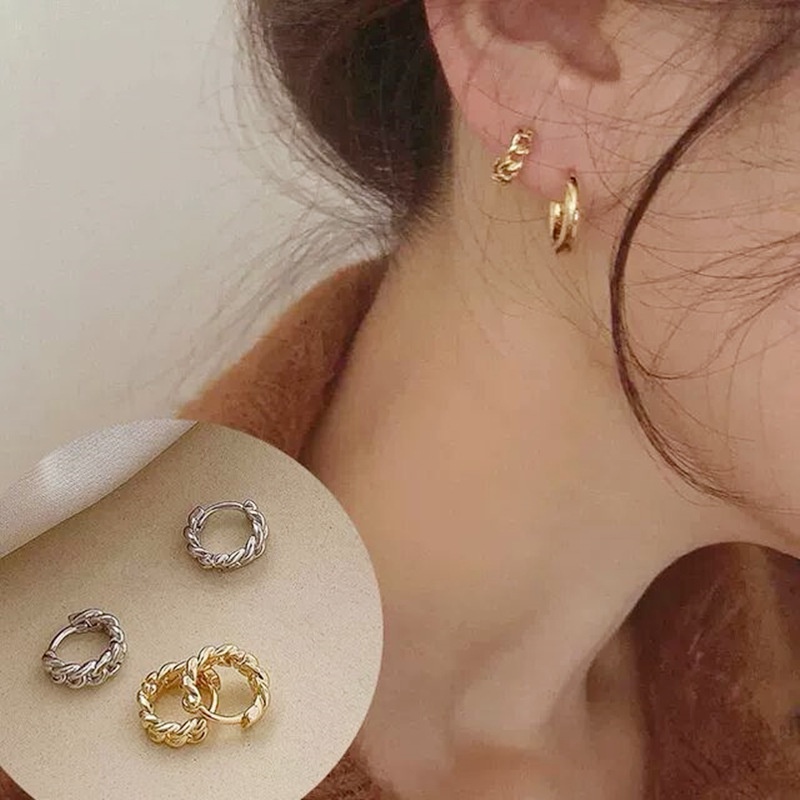 Khuyên tai tròn mắt xích nhỏ retro