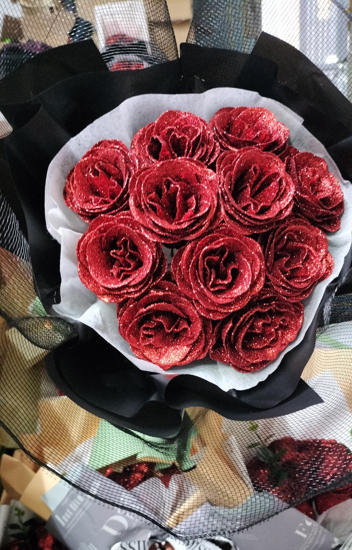 Bó Hoa Hồng Nhũ Kim Tuyến Lấp Lánh 11 Bông Quà Tặng Người Thương Dịp Valentine, 8/3, 20/10... (Kèm Túi Xách)