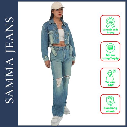 Quần jean nữ ống suông CẠP THÊU P17, Quần bò nữ ống suông bigsize, co giãn Cao Cấp, Trẻ Trung - thương hiệu Samma Jeans.