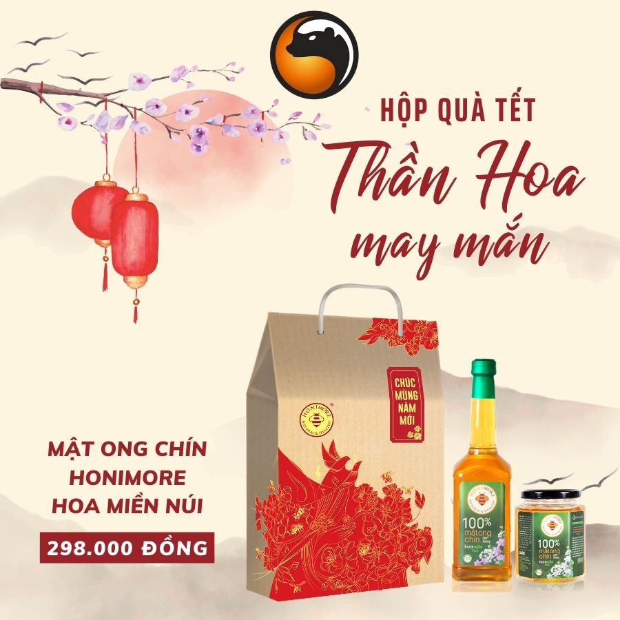 Hộp quà Tết Thần Hoa - Combo mật ong chín Honimore Hoa Miền núi 630g - tặng 1 hũ mật ong nguyên chất 360g