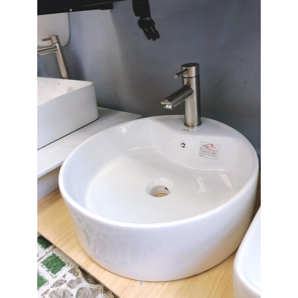 Lavabo sứ tròn để bàn tráng men nano