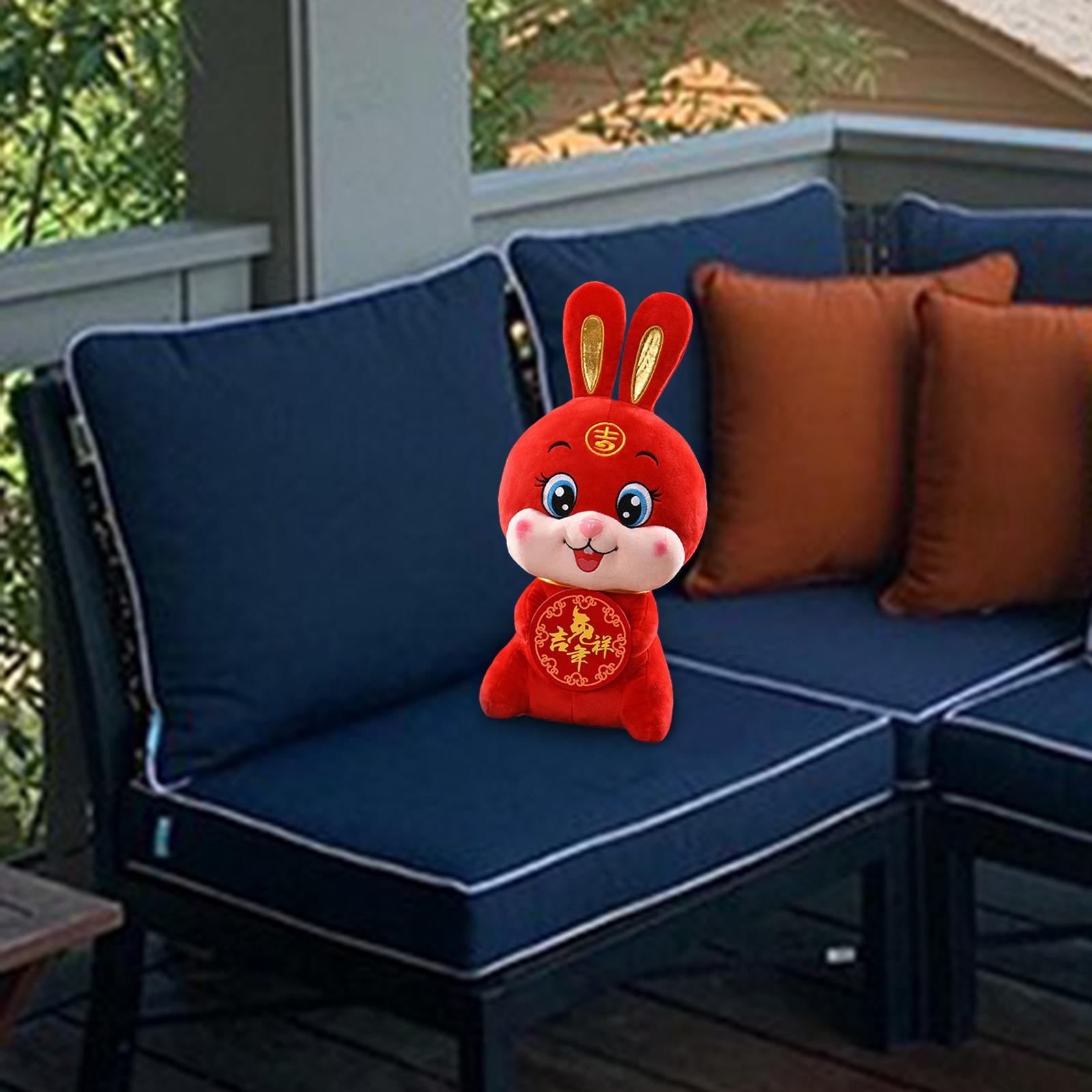 Chinese Rabbit Plush Toy Soft Stuffed Animal Doll for Table Office Decoration Souvenir Gift