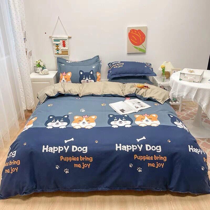Bộ chăn ga gối cotton 3D hoa tím trending mềm mại thoáng mát bo chun miễn phí