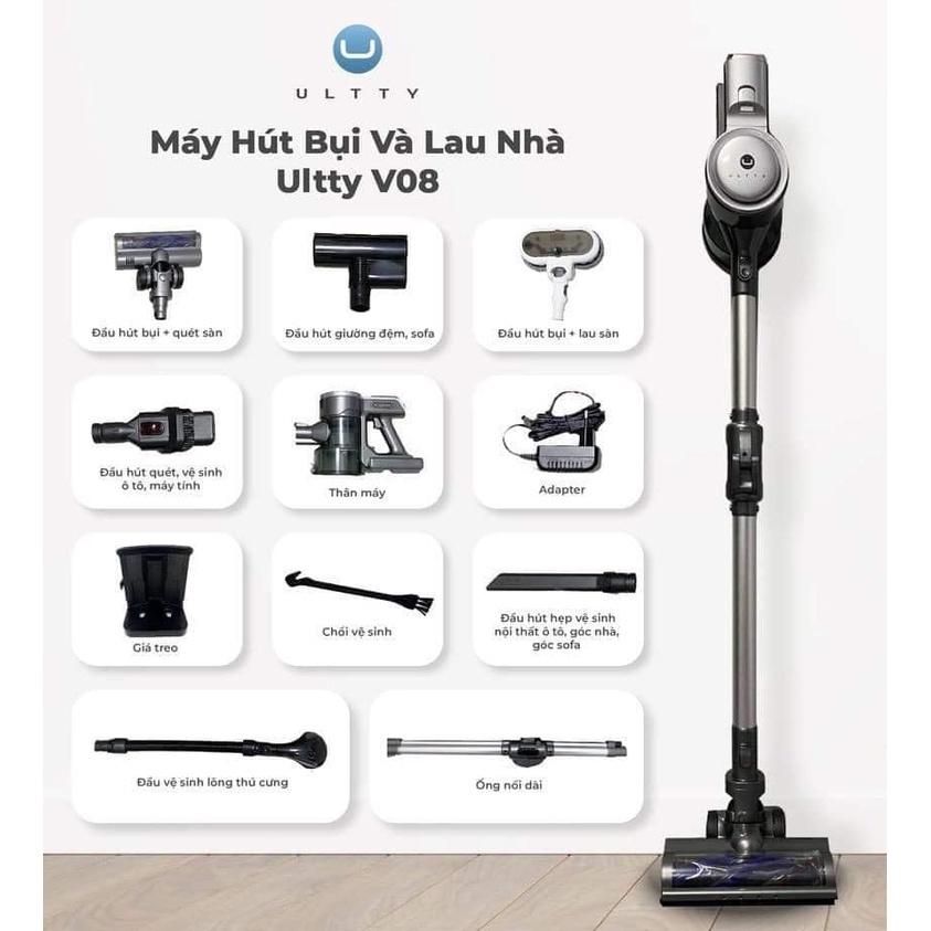 Máy Hút Bụi Lau Nhà Không Dây ULTTY V08, Lực Hút Cực Mạnh, Nhiều Đầu Hút, Pin Bền, Độ Ồn Thấp, Nhập Đức, BH 24 Tháng