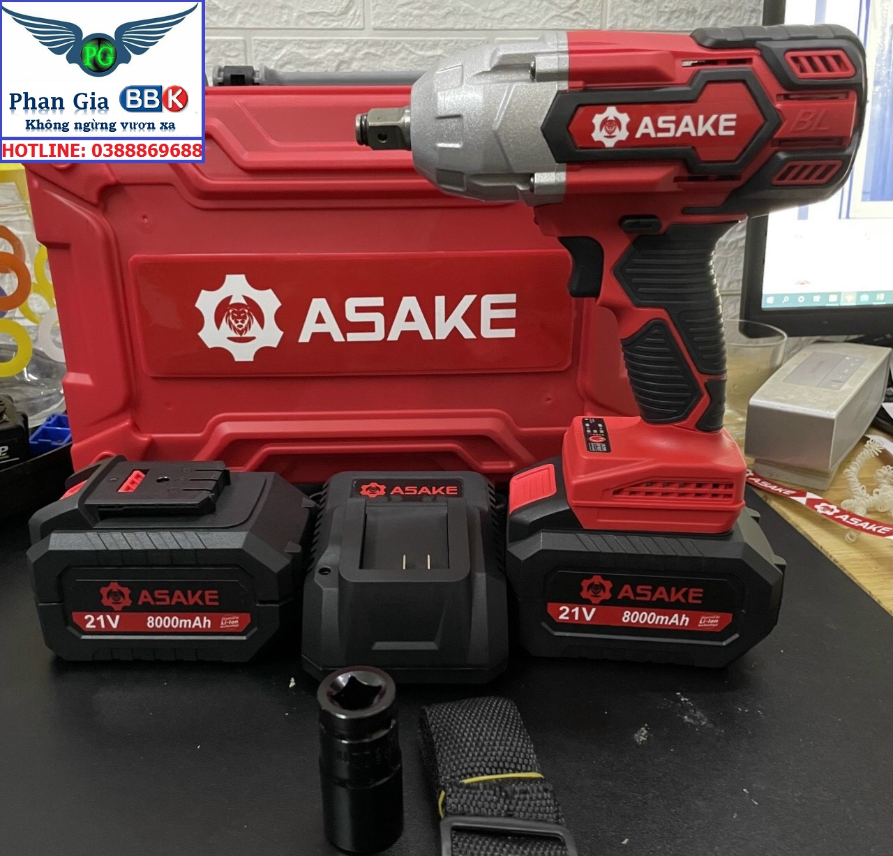 MÁY SIẾT BULONG CAO CẤP ASAKE MỞ ỐC 38mm PIN 15 CELL 8.0 AH