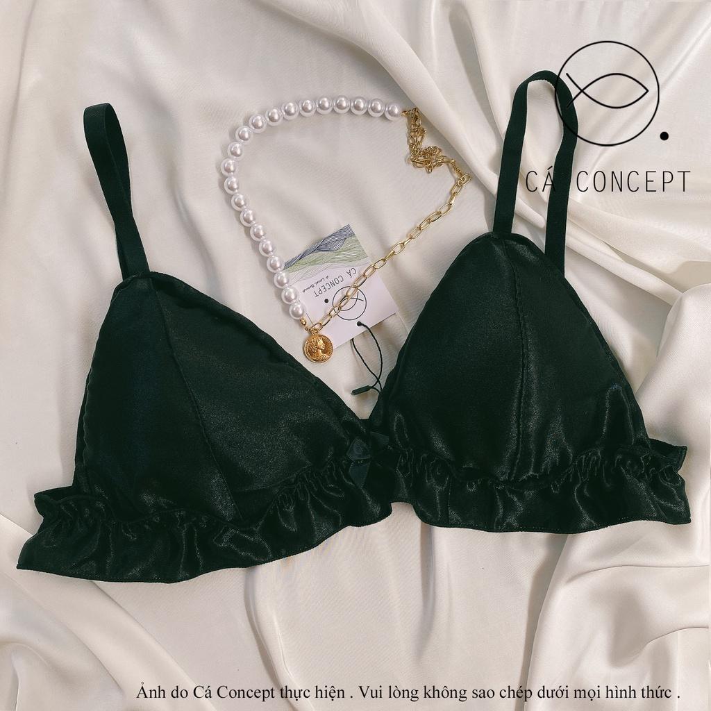 Set bra dún ren đen nữ có mút không gọng CÁ CONCEPT đồ lót thiết kế bralette vải phi lụa đủ size