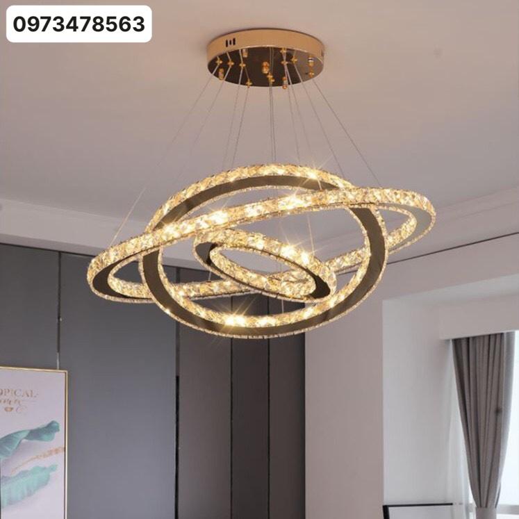Đèn chùm thả trần pha lê 3 vòng bản 5cm decor phòng khách,ngủ,bếp kích thước lớn,có điều khiển từ xa 3 chế độ ánh sáng