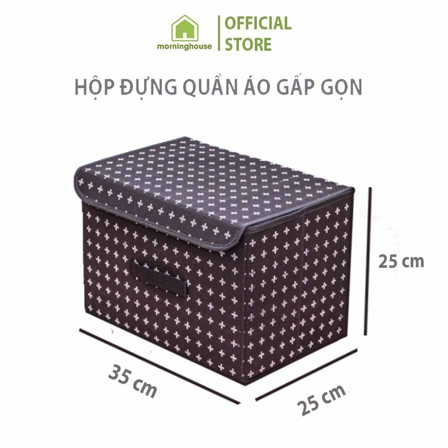 Combo Hộp Đựng Quần Áo Gấp Gọn Có Nắp Xám In Morning House - From vải cứng cáp, gấp gọn rất tiện, phù hợp để quần áo, vật dụng cá nhân