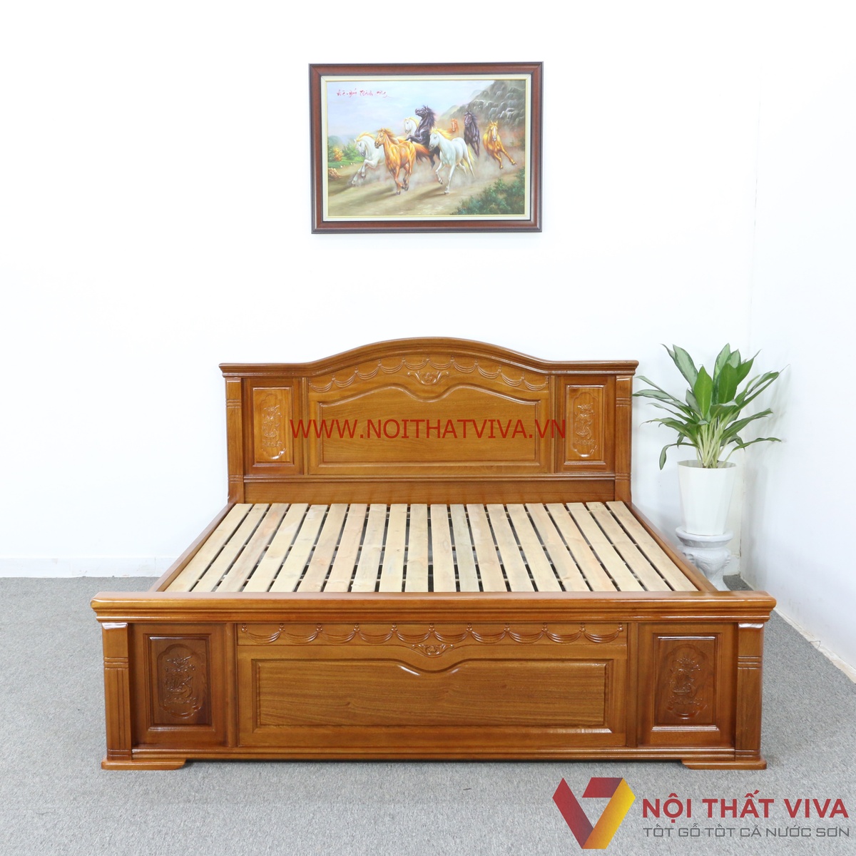 Giường Ngủ Gỗ Xoan Đào Tự Nhiên Chạm Hoa Văn Đẹp Sang Trọng