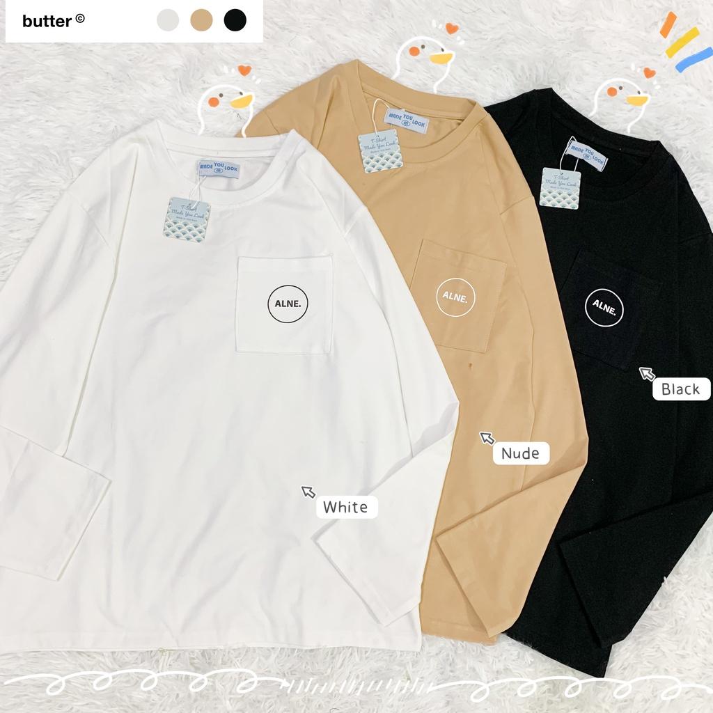 Áo thun dài tay có túi ALNE phông Unisex nam nữ tee oversize form rộng pull Ulzzang Streetwear thu đông vải mềm