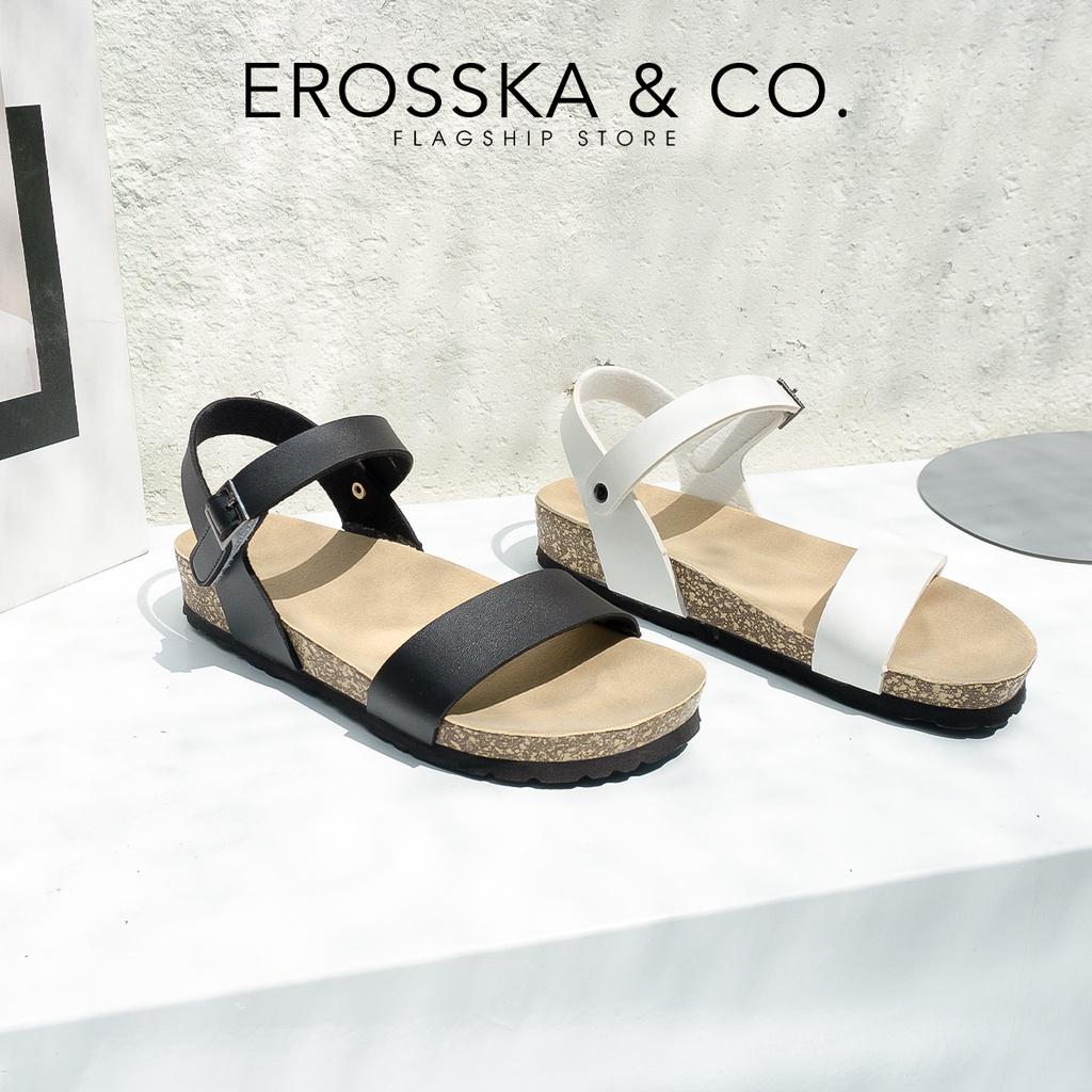 Erosska - Giày sandal đế trấu quai ngang hai màu đen trắng - DT004