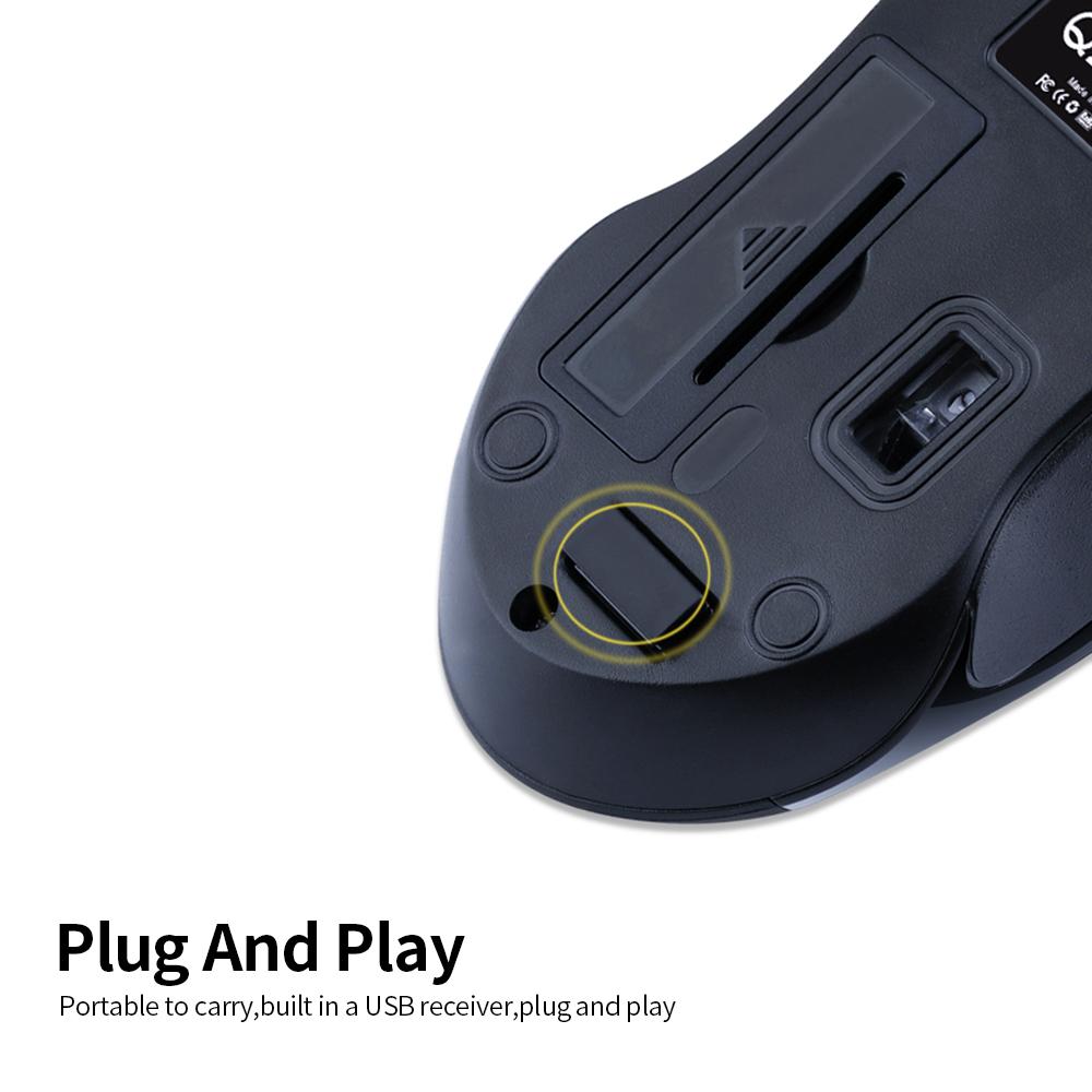 T-WOLF Q2 2.4G Wireless Optical Office Mouse 3 Button 1200 DPI Ergonomic Gaming Mouse for PC/Laptop White