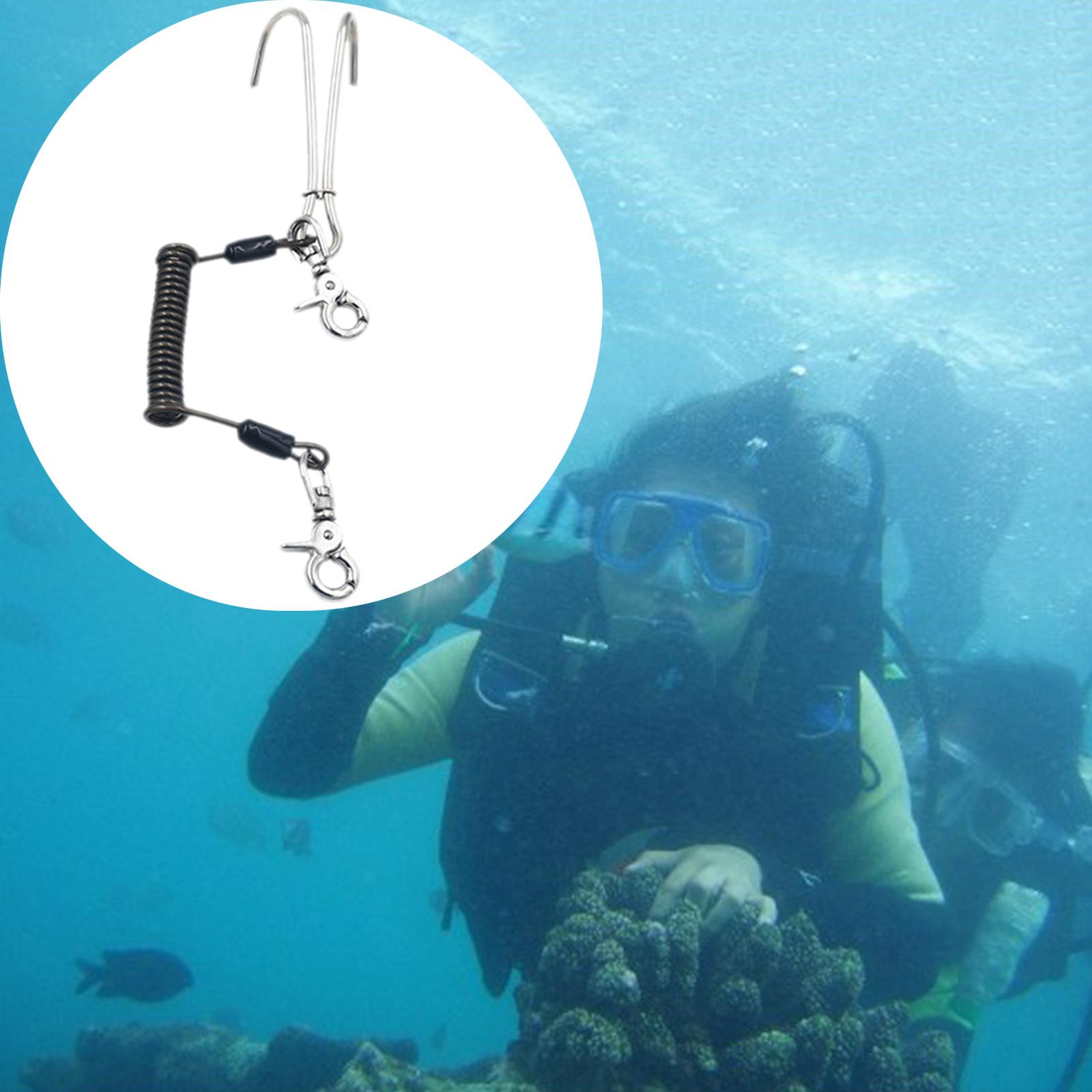 Dual Hook Reef  Hook Scuba Diving with Spiral Coil Lanyard Quick-Release Safety Accessories