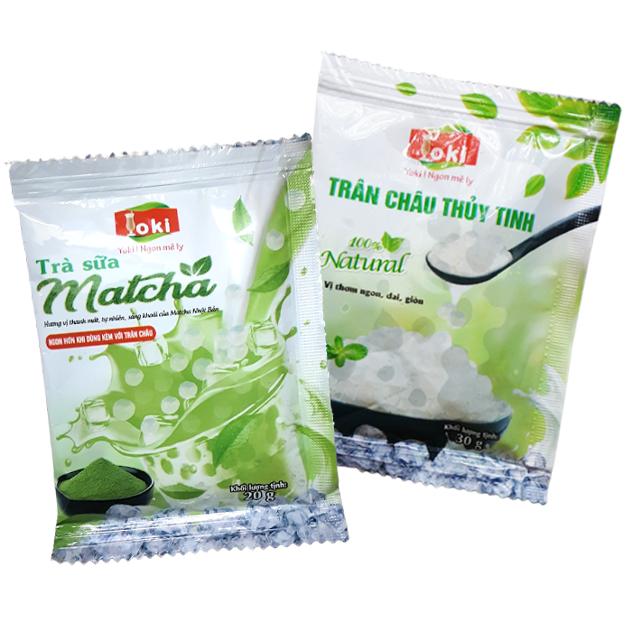 1 set Trà sữa Matcha trân châu thủy tinh Yoki 50g