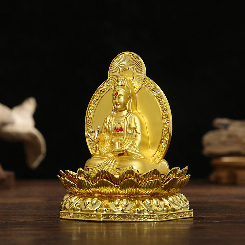 Tượng Phật bà Quan Âm Bồ Tát ngồi đài sen để xe ô tô (vàng)