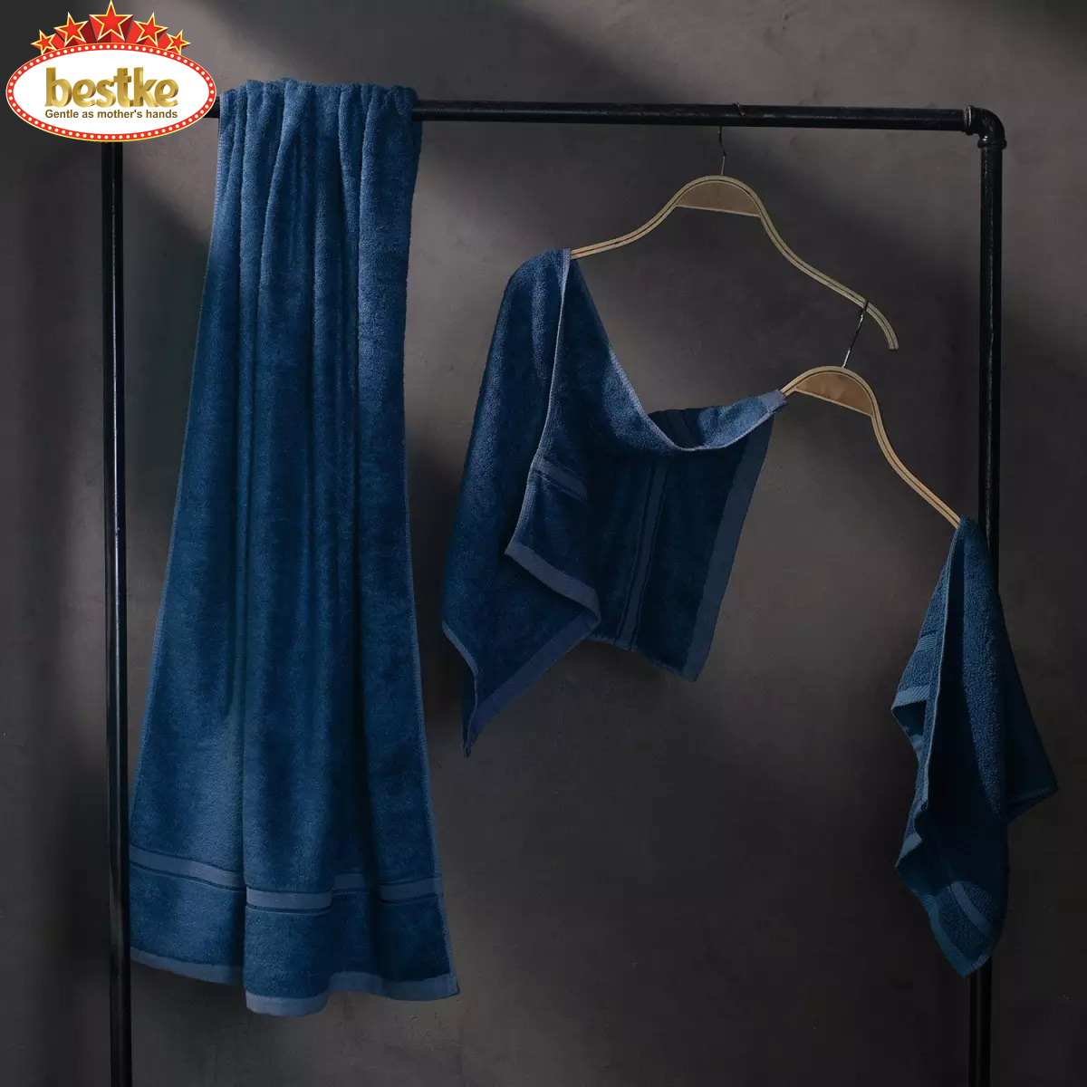 Khăn sợi tre, Combo 2 bộ 6 khăn bamboo khăn tắm khăn gội khăn mặt bestke màu blue và nâu, khăn đẹp xuất khẩu