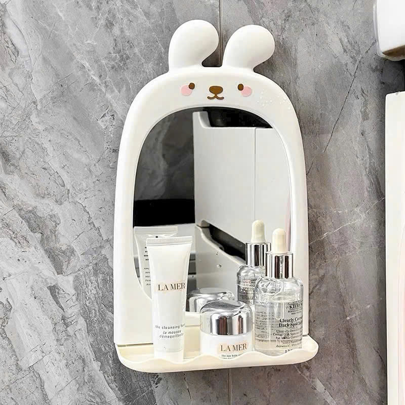 Gương Trang Điểm Treo Tường Hình Thỏ Có Kệ – Gương Skincare Dễ Thương, Tiện Lợi Cho Phòng Ngủ, Nhà Tắm HÀNG CHÍNH HÃNG MINIIN