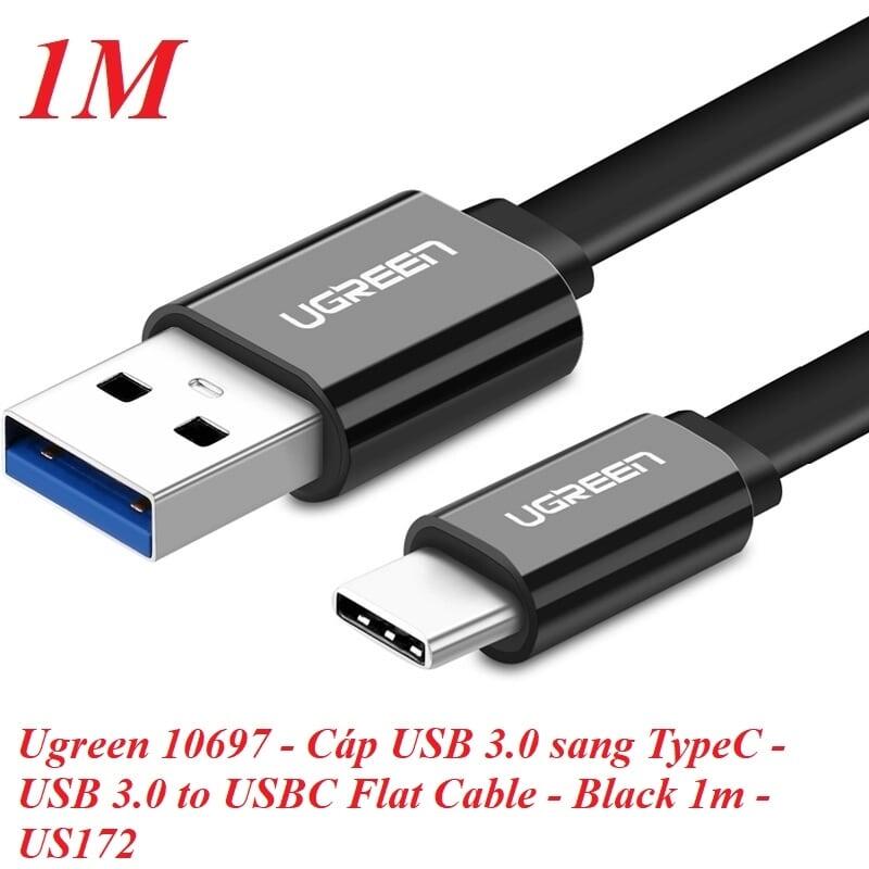 Ugreen UG10697US172TK 1M màu Đen Cáp USB TypeC sang USB 3.0 cáp dẹt - HÀNG CHÍNH HÃNG