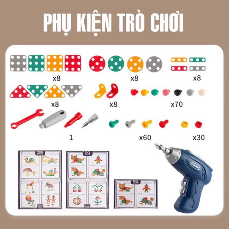 Bộ đồ chơi kỹ sư lắp ráp kèm khoan điện - đồ chơi vặn ốc vít - Cho bé từ 3 tuổi