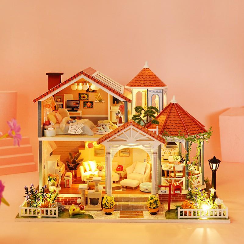 Mô hình nhà DIY Doll House Coloured Glaze Time Kèm Mica Chống bụi