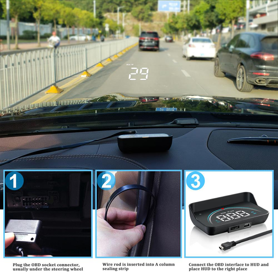 Thiết bị hiển thị tốc độ trên kính lái HUD dành cho ô tô xe hơi sử dụng cổng OBD2 tiện lợi và hiện đại
