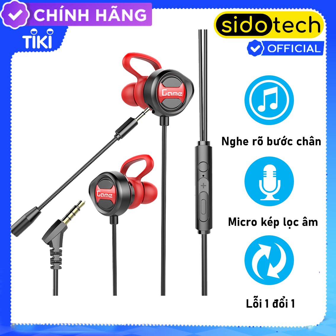 Tai nghe chơi game SIDOTECH G18 Gaming cho điện thoại có mic chơi Pubg FF Liên Quân Tốc Chiến thiết kế nhét tai In Ear tương thích Mobile Máy tính PC - Hàng Chính Hãng