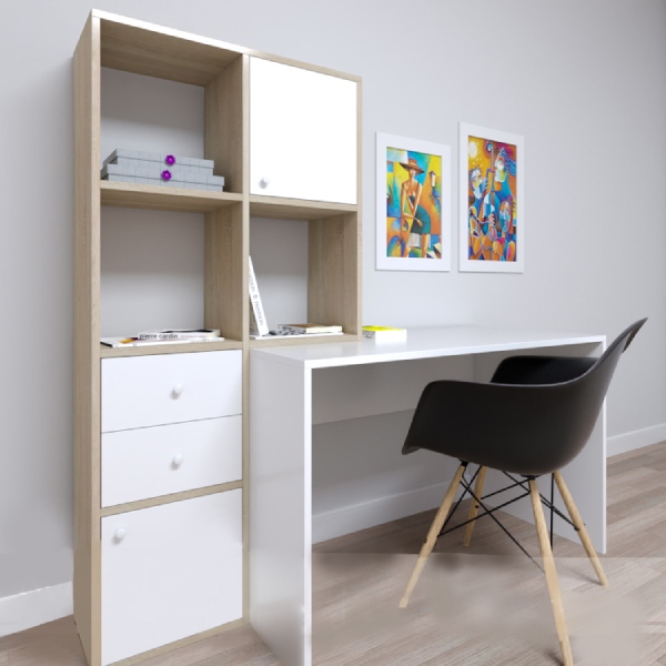 Bàn học gỗ, bàn làm việc kèm giá sách đơn giản BH-16