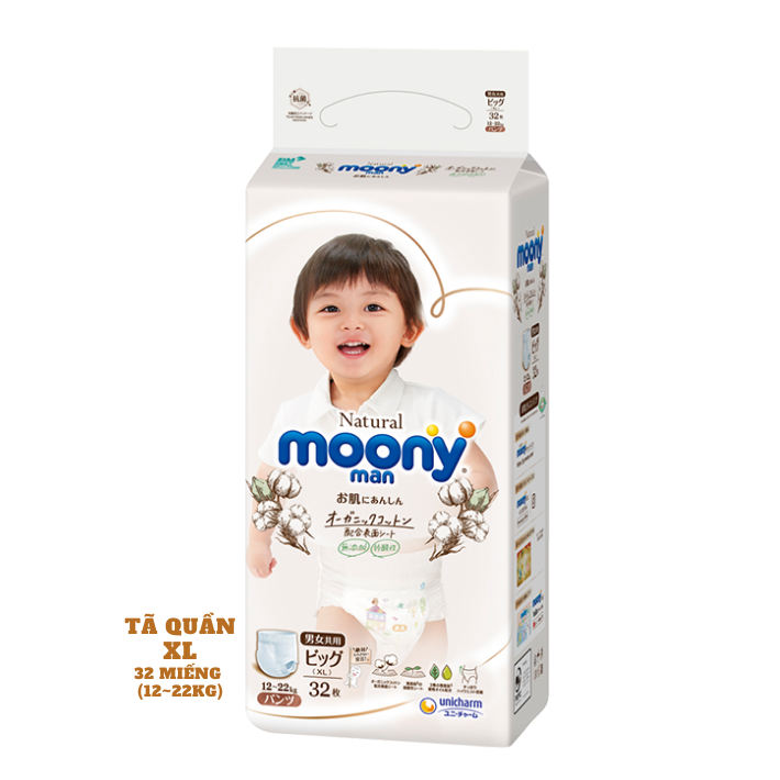 Bỉm - Tã Quần Moony Natural Size XL- 32 miếng ( bé 12- 22Kg)