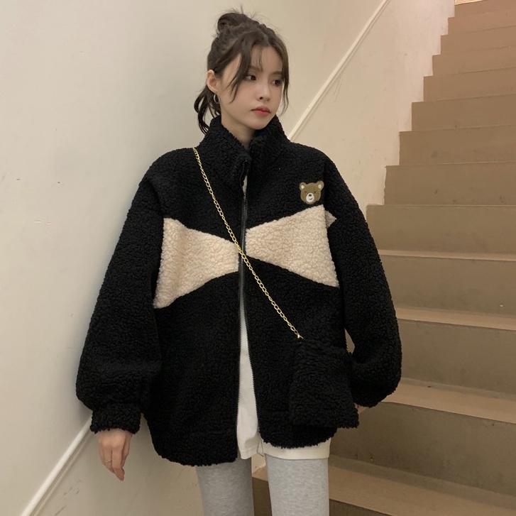 Áo Khoác Lông Cừu siêu ấm Thời Trang Mùa Đông hàn quốc ️ Áo Sweater Nữ Lông Mịn Thêu Cubs và Kèm Túi Chéo Set