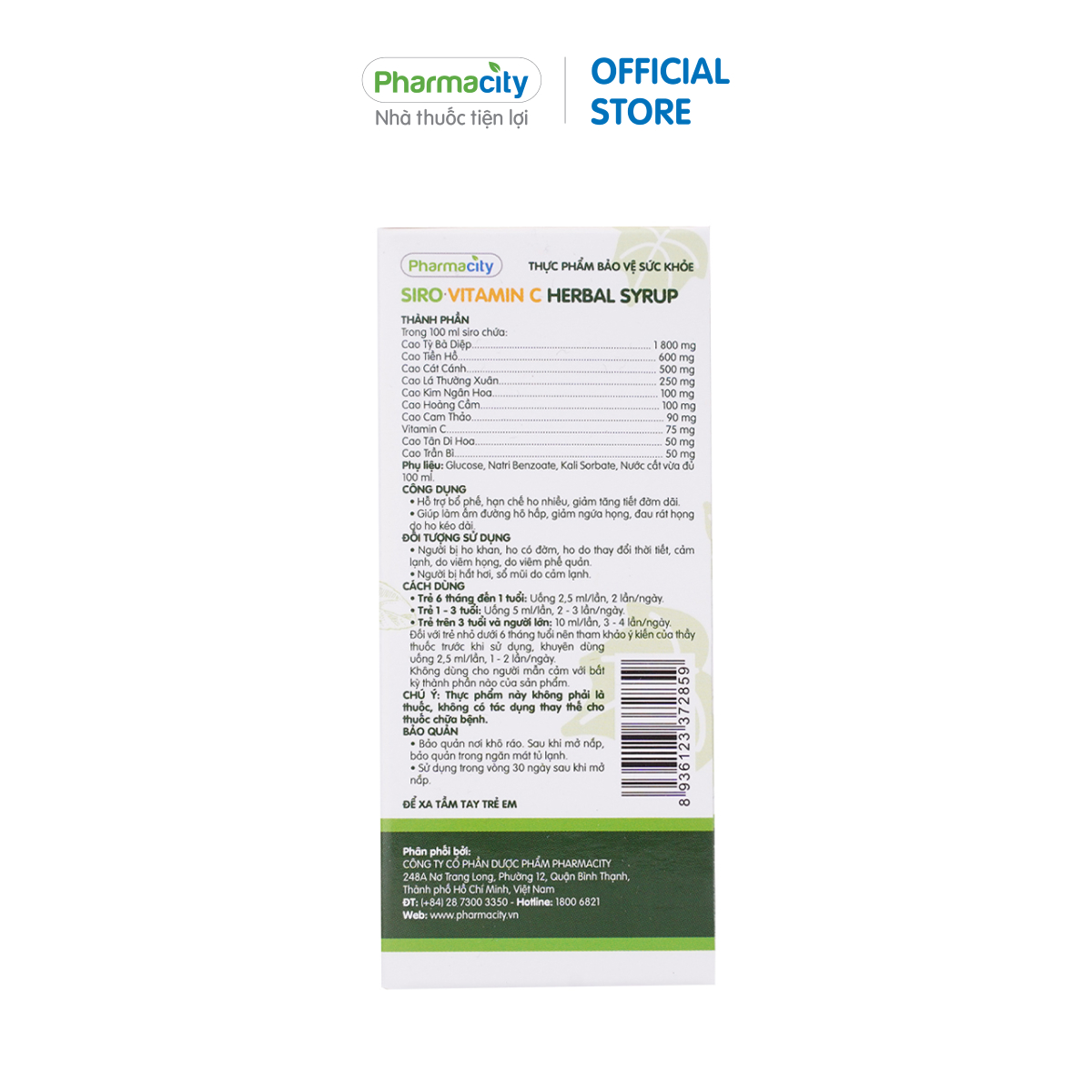 Siro ho lá thường xuân bổ sung vitamin C Pharmacity Herbal Cough Syrup