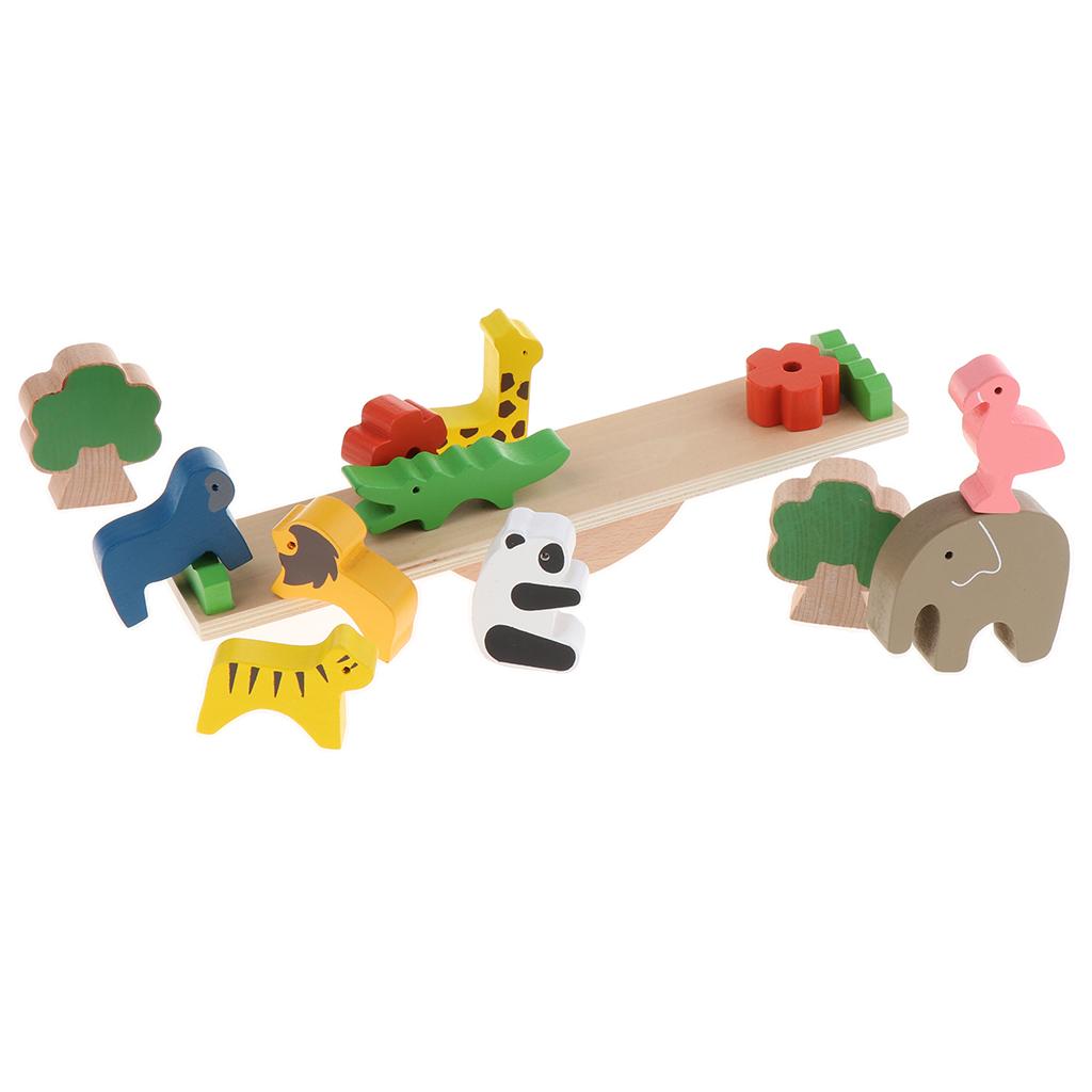 Wooden Animals Balancing Blocks Stacking Building Game Toys for Kids Adults