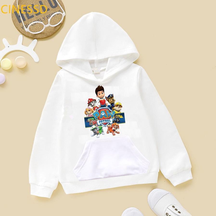 Áo khoác hoodie in hình đội chó cứu hộ paw patrol màu trắng cho bé trai bé gái
