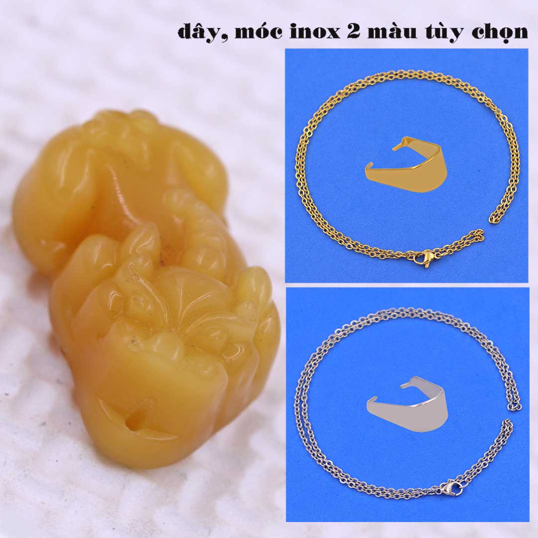 Mặt dây chuyền tỳ hưu đá vàng 3.1 cm  kèm vòng cổ dây chuyền inox vàng + móc inox vàng, mặt Tỳ hưu