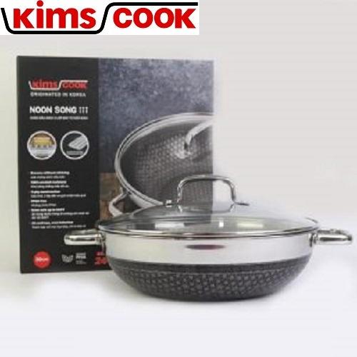 Chảo sâu Noon Song inox 3 lớp đáy từ nắp kính chống dính 2 mặt KIMS COOK 32cm