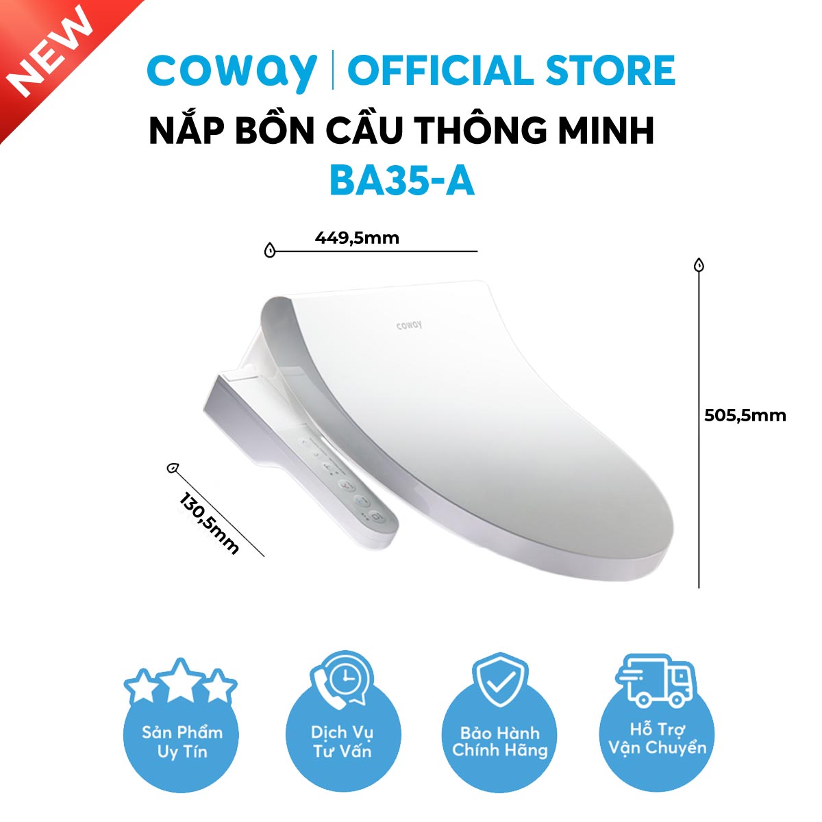 Nắp bồn cầu thông minh Coway Bateri Bidet BA35-A - Hàng chính hãng