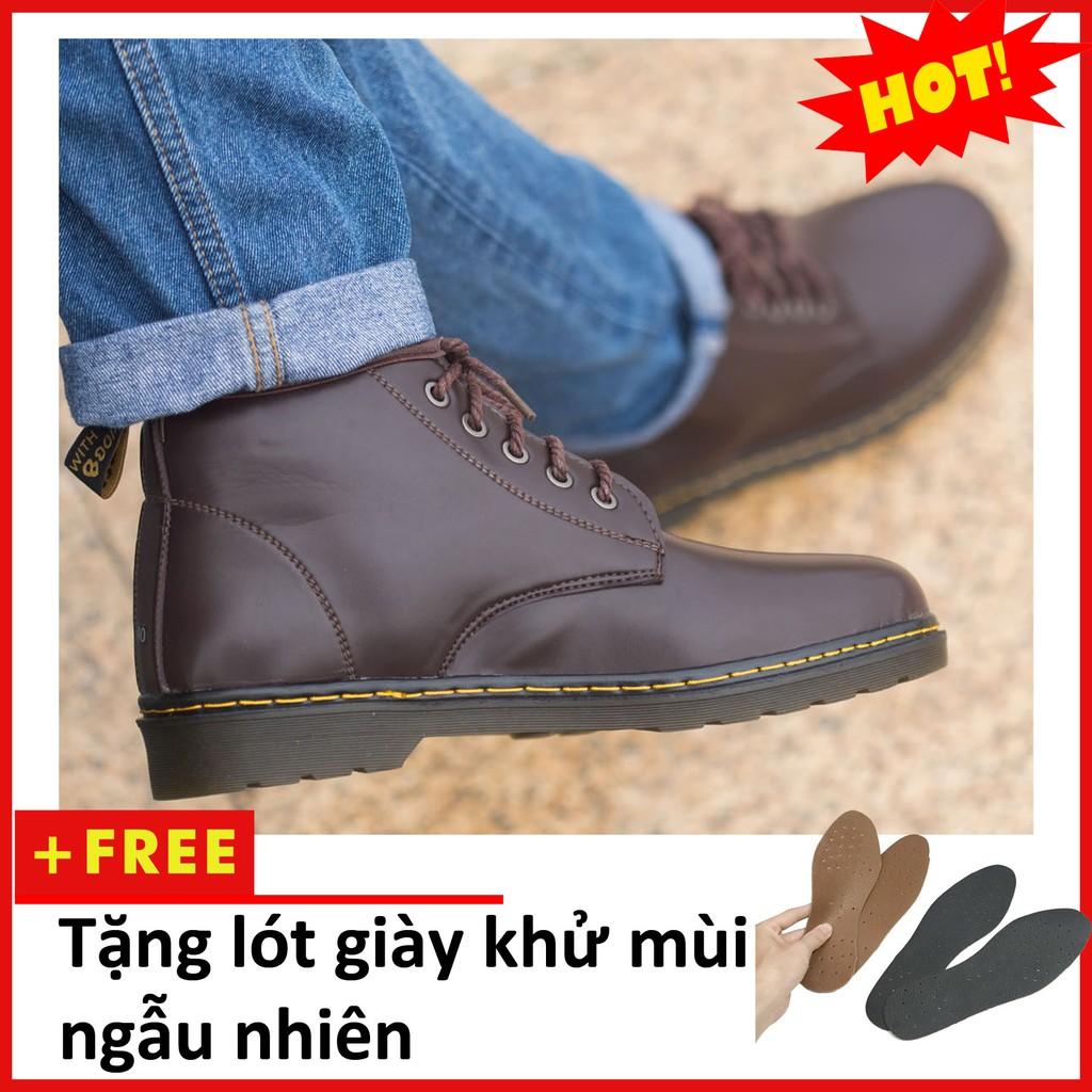 Giày Boot Nam Cổ Lửng Đế Khâu Da Trơn Màu Nâu Phong Cách - M354-NAU