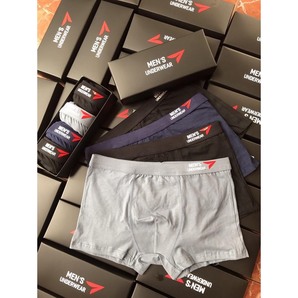 Hộp 4 quần lót nam boxer vải Cotton cao cấp Men's UnderWear