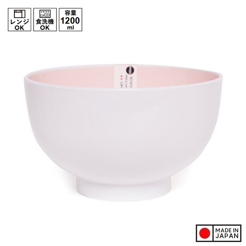 Bát nhựa tròn màu trắng lòng màu hồng - xanh 16 x 10cm nội địa Nhật Bản