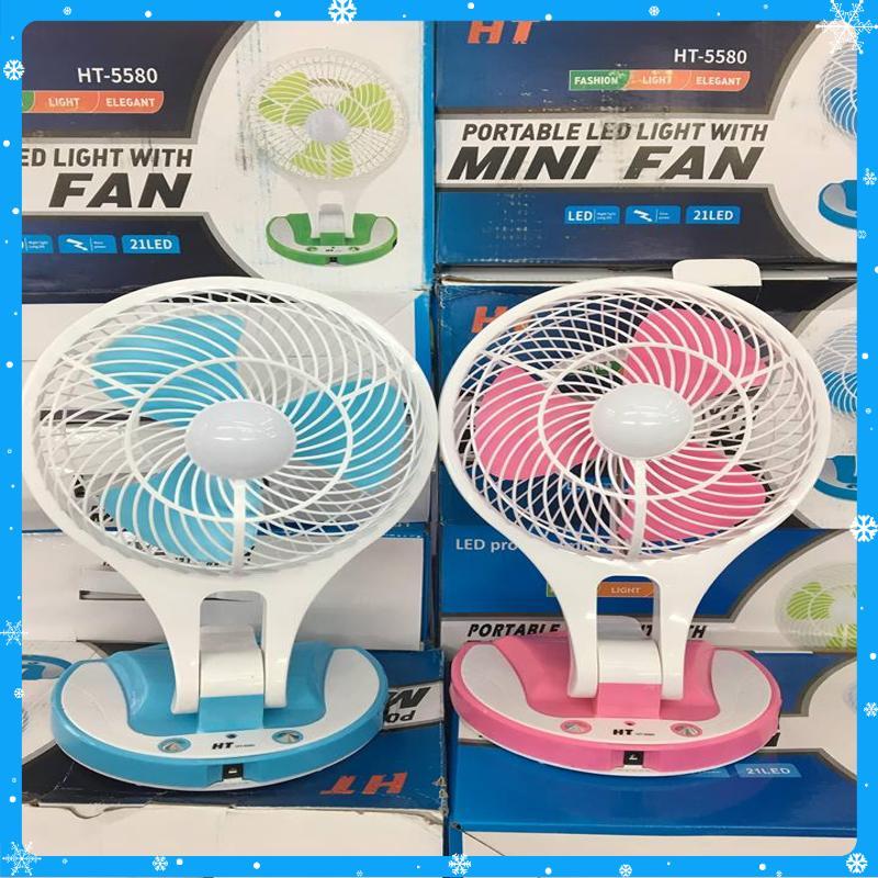 Quạt Tích Điện Mini Kèm Led - Mini Fan Đa Năng (Màu Ngẫu Nhiên) - Hàng Chất Lượng